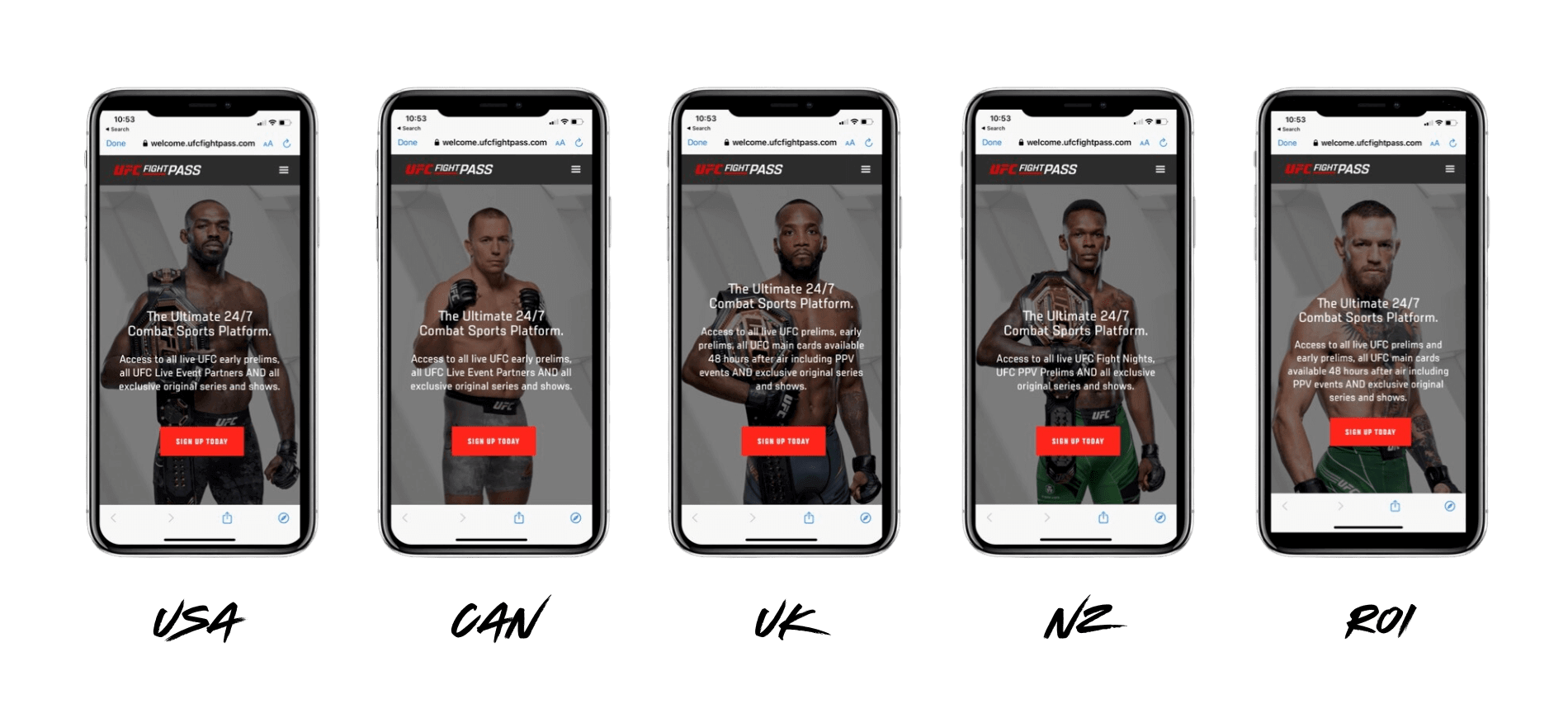 UFC Fight Pass mobile phone dynamic landing pages